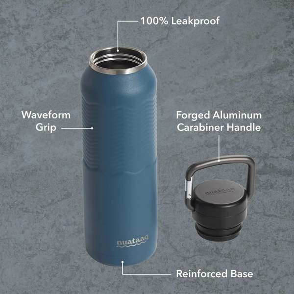 Nuataaq Carabiner Water Bottle with Clip Cap, 34oz / 1L - Lake Blue