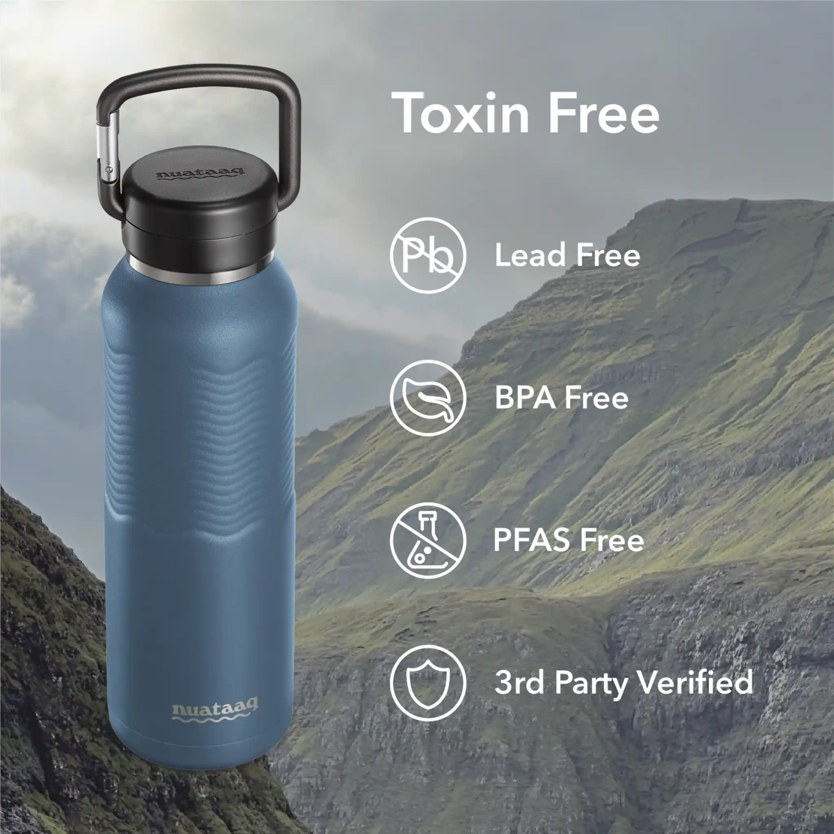 Nuataaq Carabiner Water Bottle with Clip Cap, 34oz / 1L - Lake Blue - Image 7 of 8