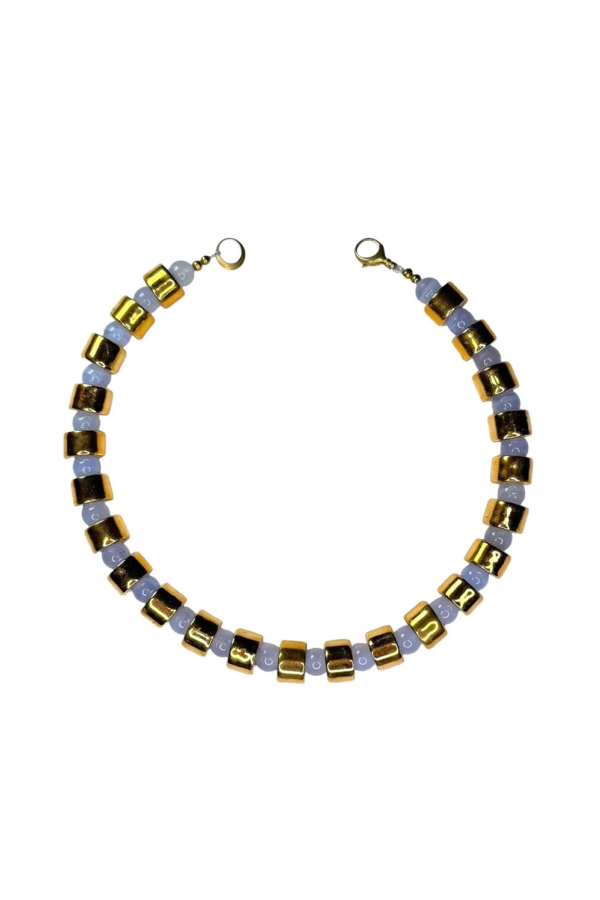 Her New Tribe Karat and Blue Lace Agate Bead Two Sundry Necklace - Gold