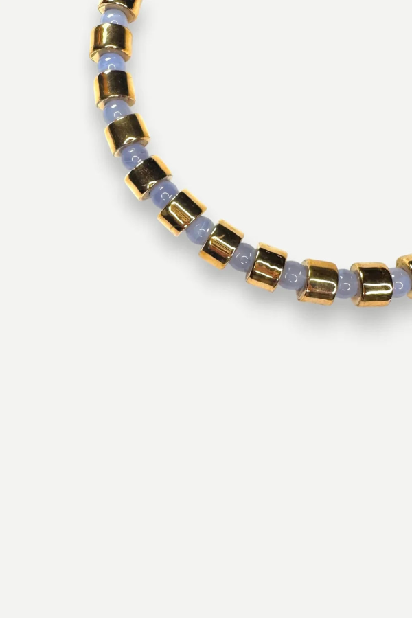 Her New Tribe Karat and Blue Lace Agate Bead Two Sundry Necklace - Gold