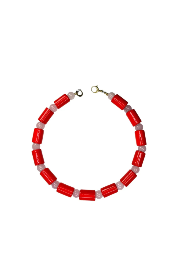 Her New Tribe Lobster & Rose Quartz Sundry Bead Five Necklace