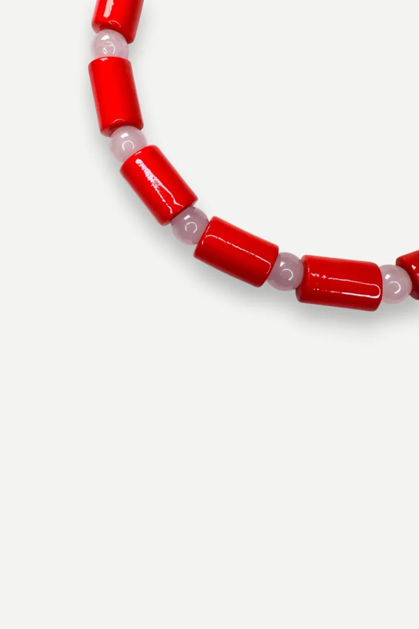 Her New Tribe Lobster & Rose Quartz Sundry Bead Five Necklace