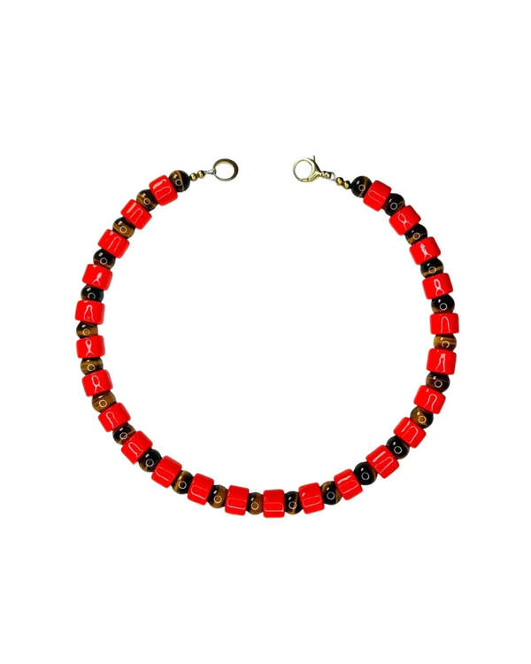 Her New Tribe Lobster & Tigers Eye Sundry Bead Two Necklace