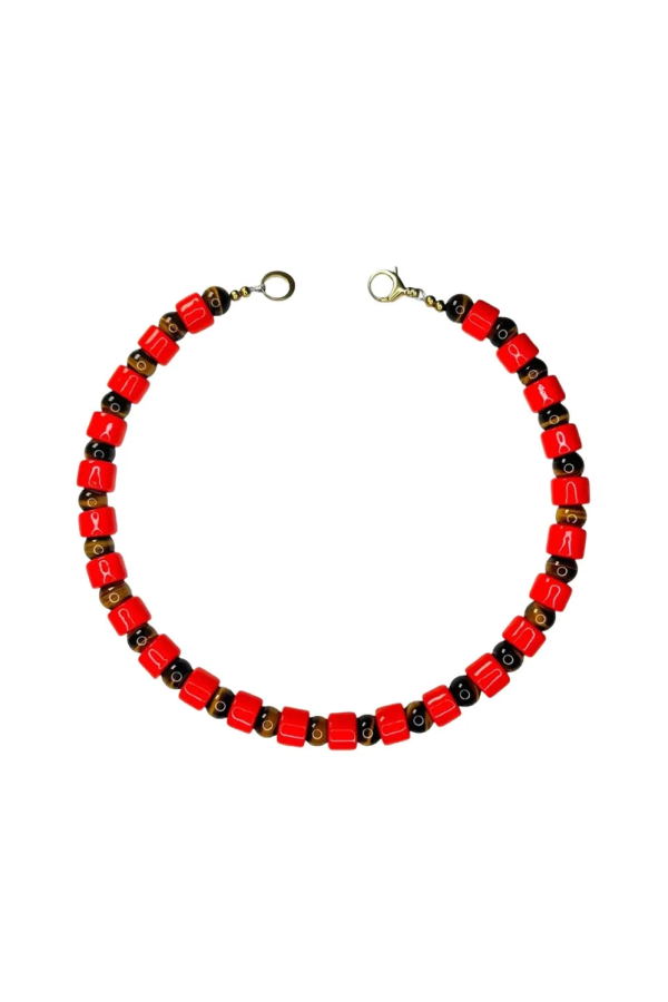 Her New Tribe Lobster & Tigers Eye Sundry Bead Two Necklace