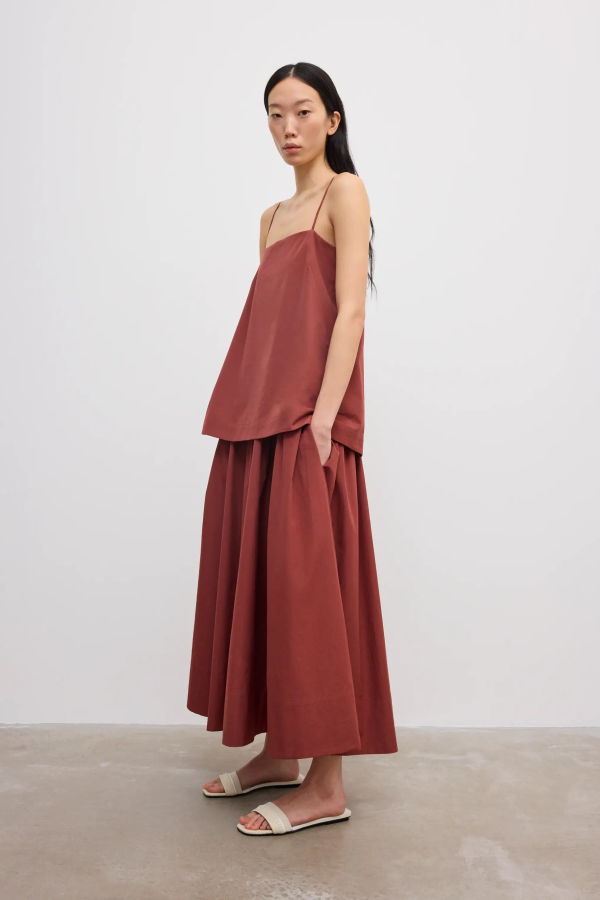 House of Dagmar Cotton Strap Dress - Mahogany Red