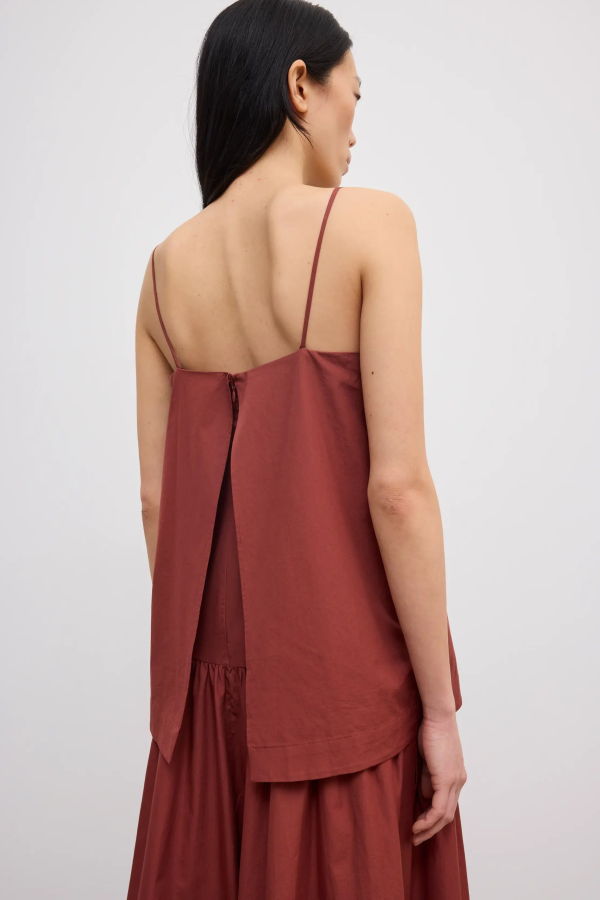 House of Dagmar Cotton Strap Dress - Mahogany Red