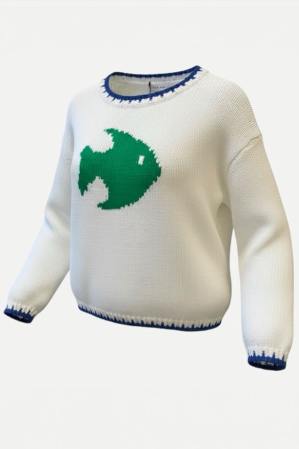 LITTLE LIES Gone Fishing Sweater - White/Green