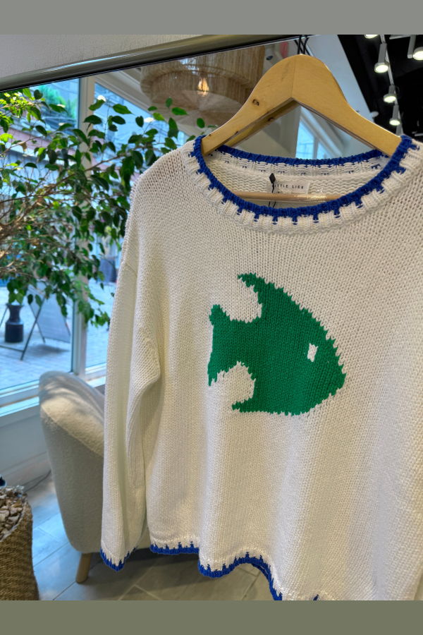 LITTLE LIES Gone Fishing Sweater - White/Green