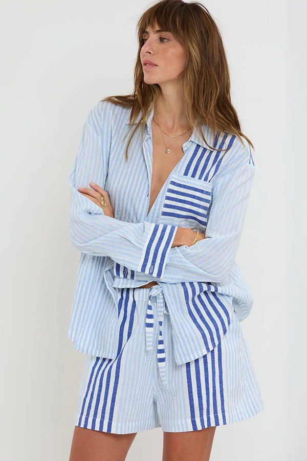 Lemlem Aisha Button Down Top - Shemizi Blue