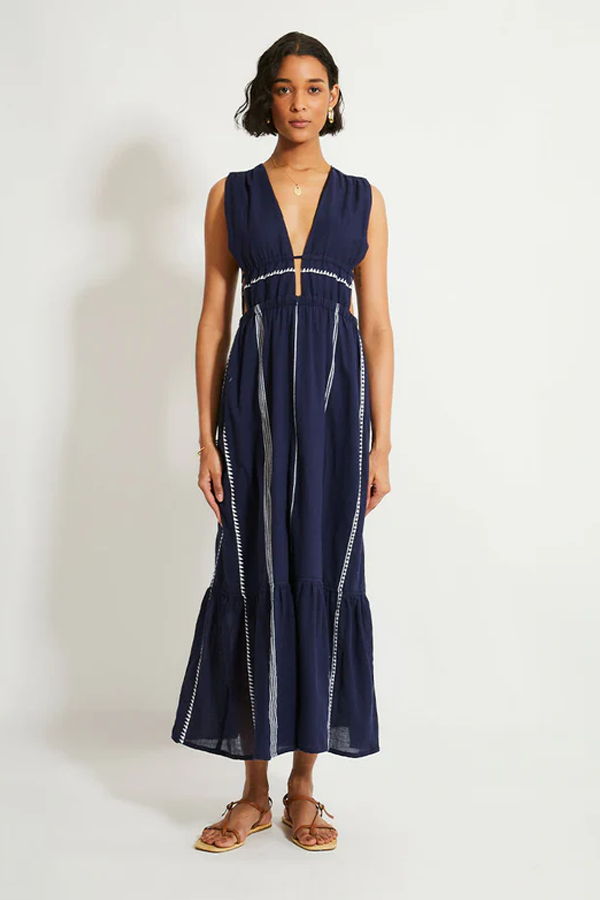 Lemlem Lelisa V-Neck Dress - Nunu Navy