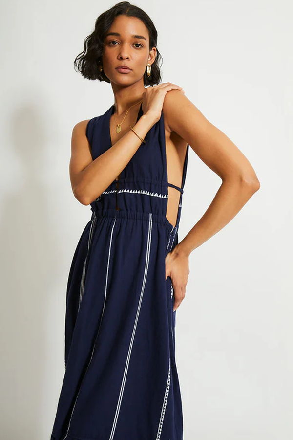 Lemlem Lelisa V-Neck Dress - Nunu Navy