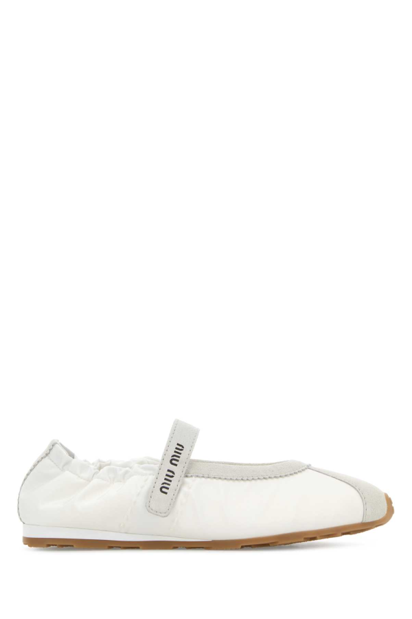 MIU MIU White Suede and Fabric Ballerinas - Bianco