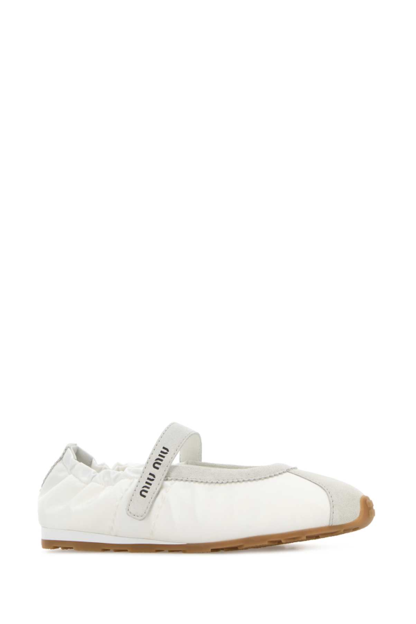 MIU MIU White Suede and Fabric Ballerinas - Bianco