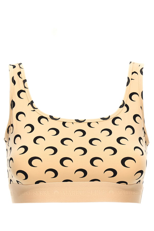 MARINE SERRE Moon Printed Jersey Cropped Top - Beige