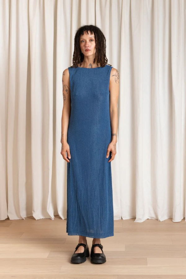 Ali Golden Lowback Column Dress - Blue