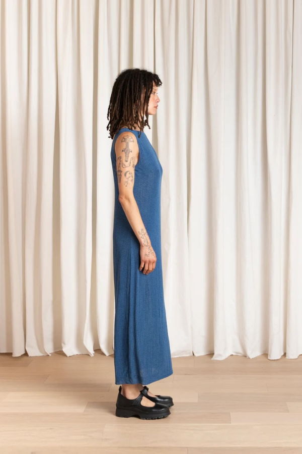 Ali Golden Lowback Column Dress - Blue