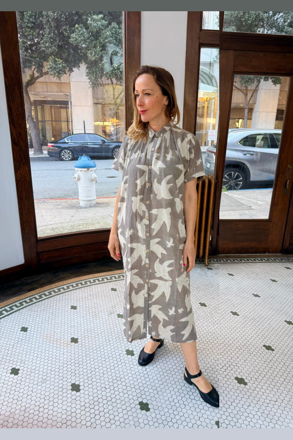 Happy French Gang Elise Dress Grey Print Libert by Ombre Claire Dress