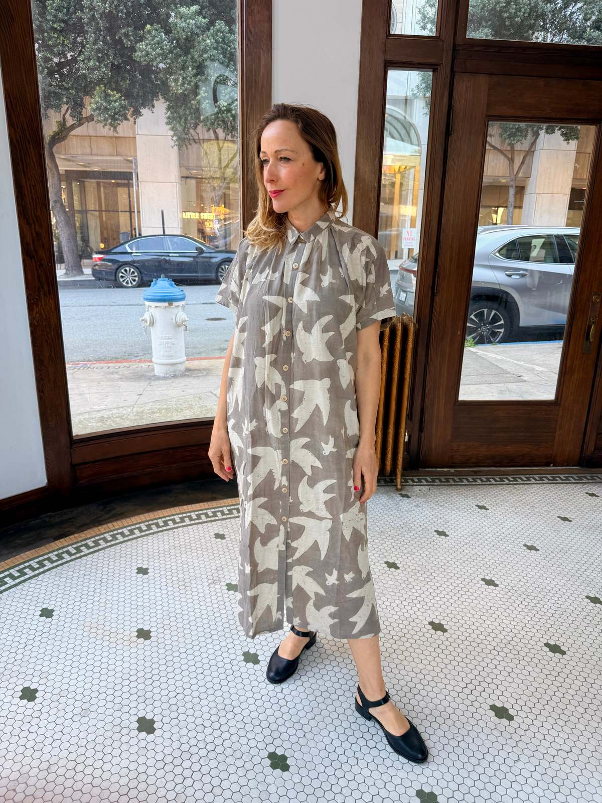 Happy French Gang Elise Dress Grey Print Libert by Ombre Claire Dress - Image 1 of 6