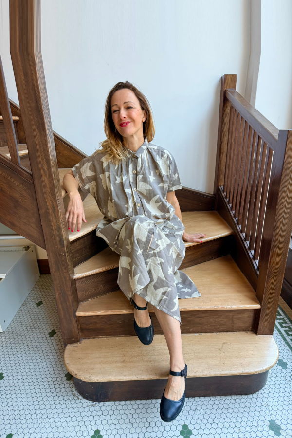 Happy French Gang Elise Dress Grey Print Libert by Ombre Claire Dress