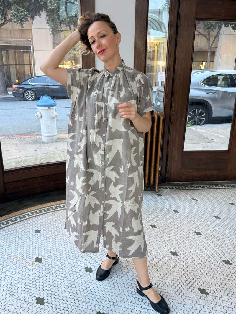 Happy French Gang Elise Dress Grey Print Libert by Ombre Claire Dress