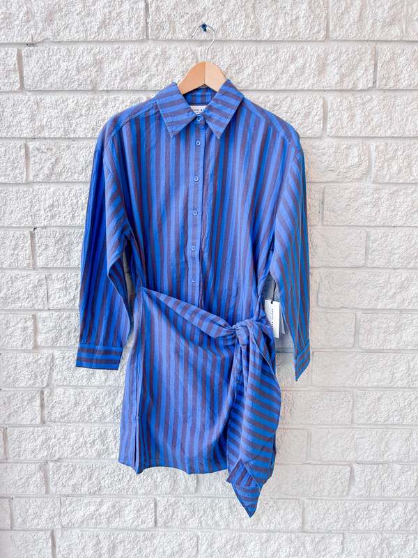 Apiece Apart Alessandra Mini Dress - Blue Pond Stripe