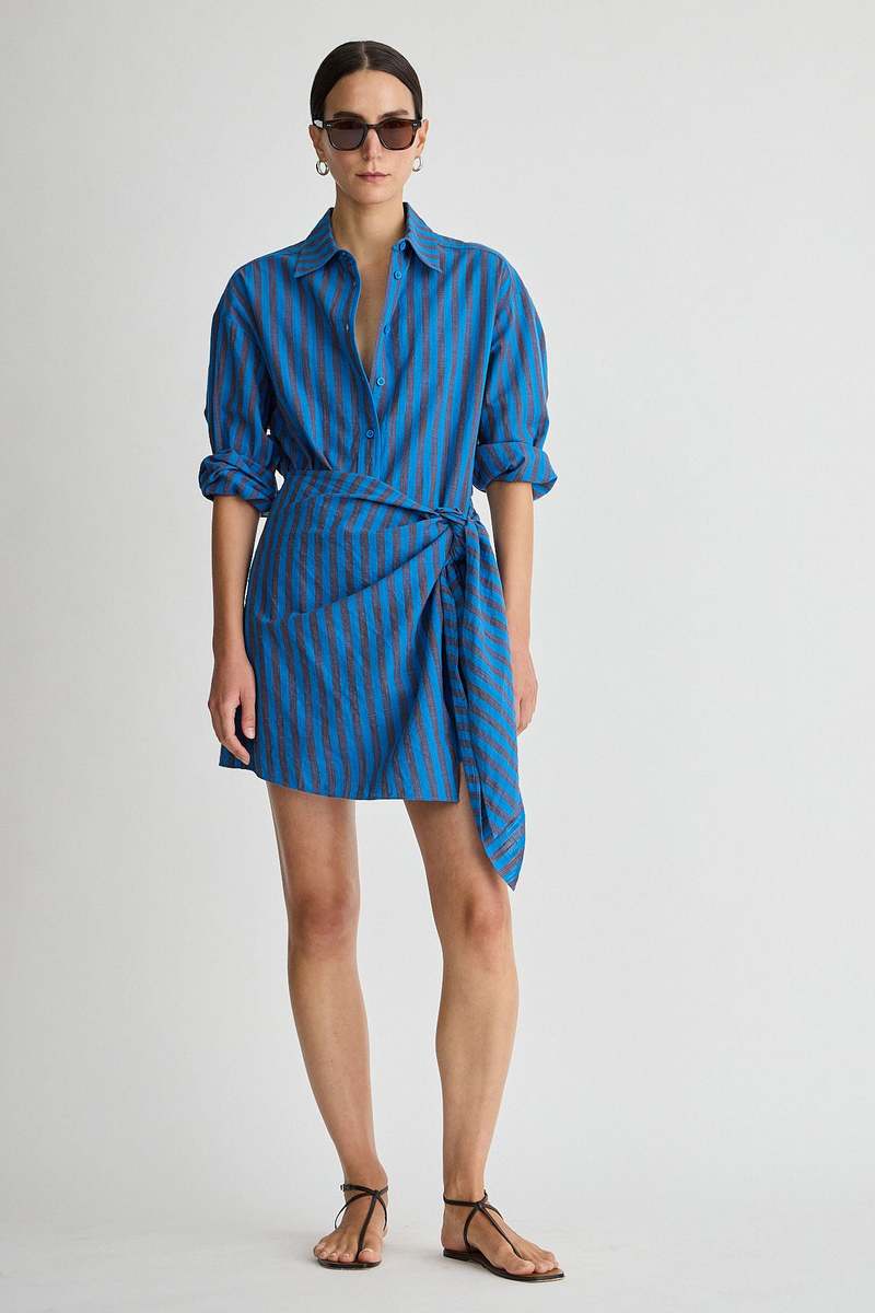 Apiece Apart Alessandra Mini Dress - Blue Pond Stripe