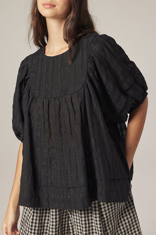 amente Puff Sleeve Yoke Top - Black