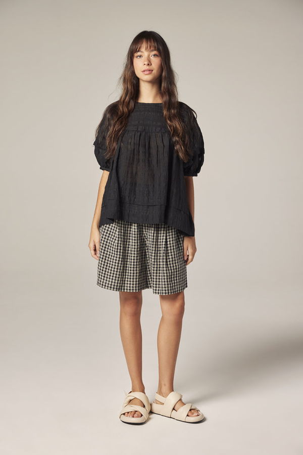 amente Puff Sleeve Yoke Top - Black