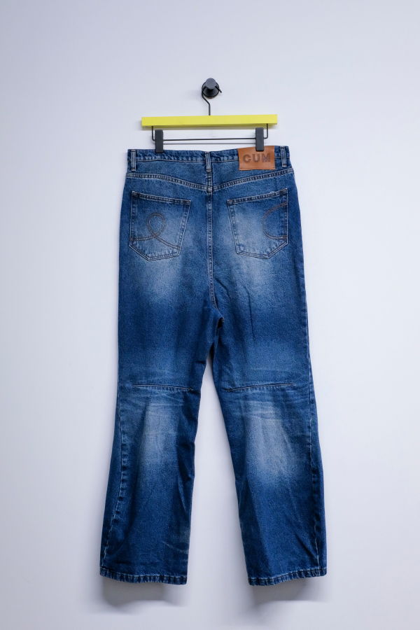 Edward Cuming Aged Light Blue Drop Dart Volume Jeans