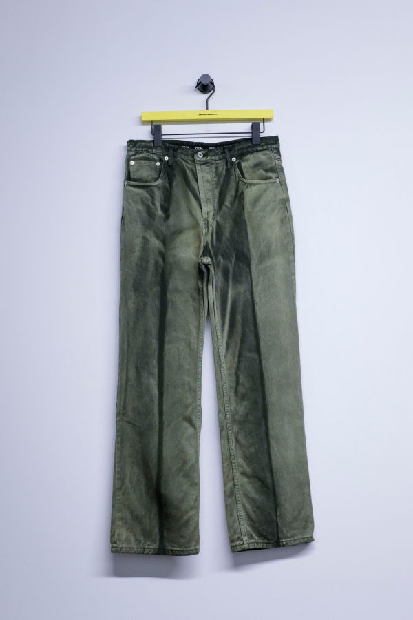 Edward Cuming Washed Dark Green Cotton Moss Fog Jean Pants