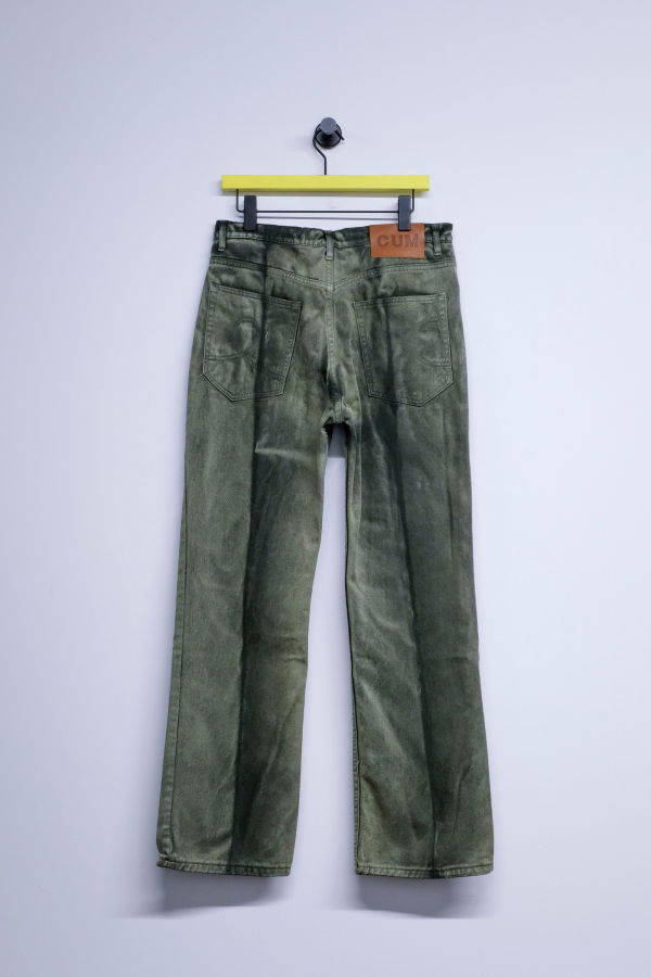 Edward Cuming Washed Dark Green Cotton Moss Fog Jean Pants