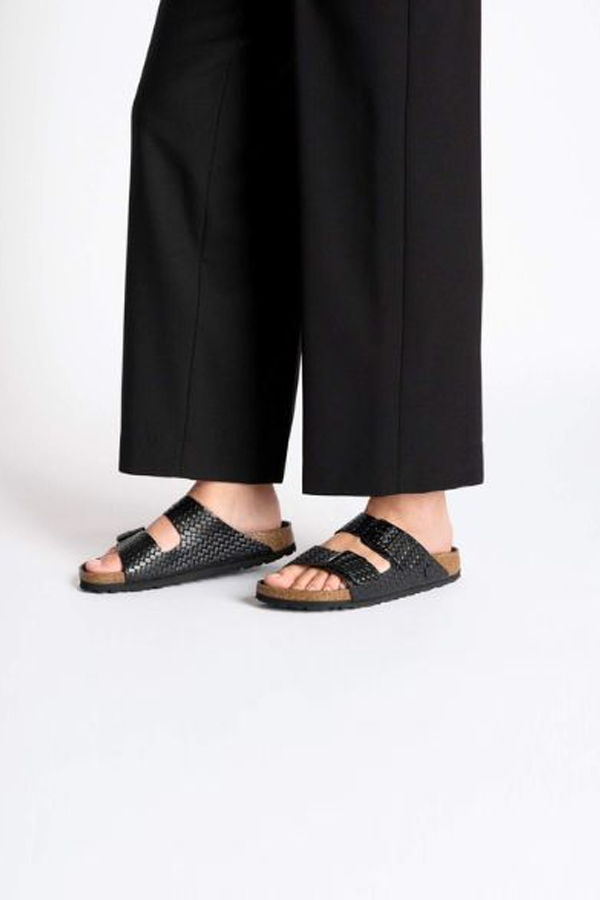 Birkenstock Arizona Leather Woven Embossed Sandals - Black