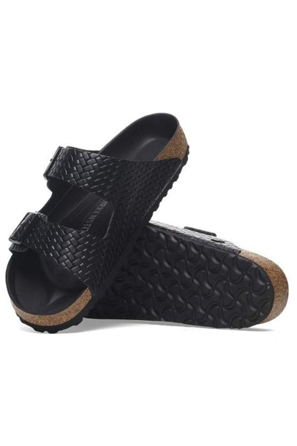 Birkenstock Arizona Leather Woven Embossed Sandals - Black