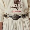 The Great. Tooled Leather Concho Belt - Black w/Silver - Thumbnail 1