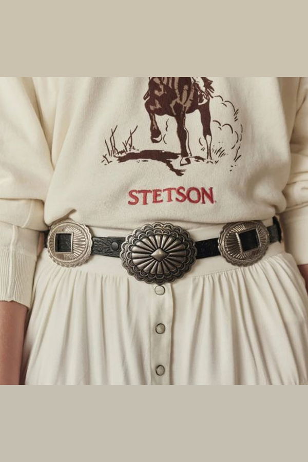 The Great. Tooled Leather Concho Belt - Black w/Silver