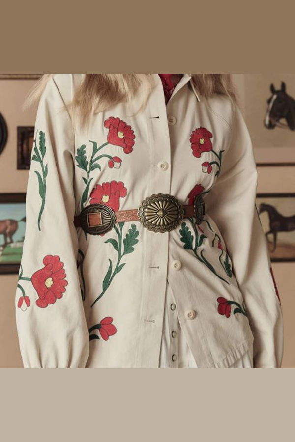 The Great. Western Embroidered Commodore Jacket - Cream
