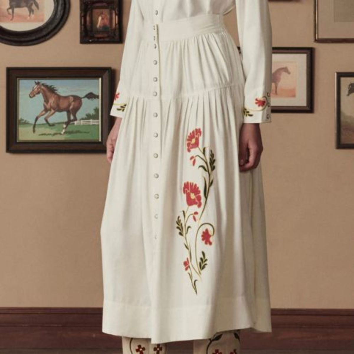 The Great. Western Embroidered Highland Skirt - Cream w/Chambray - Image 1 of 4