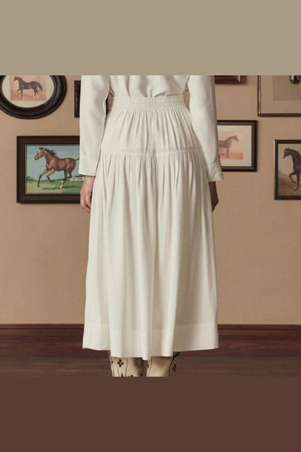 The Great. Western Embroidered Highland Skirt - Cream w/Chambray
