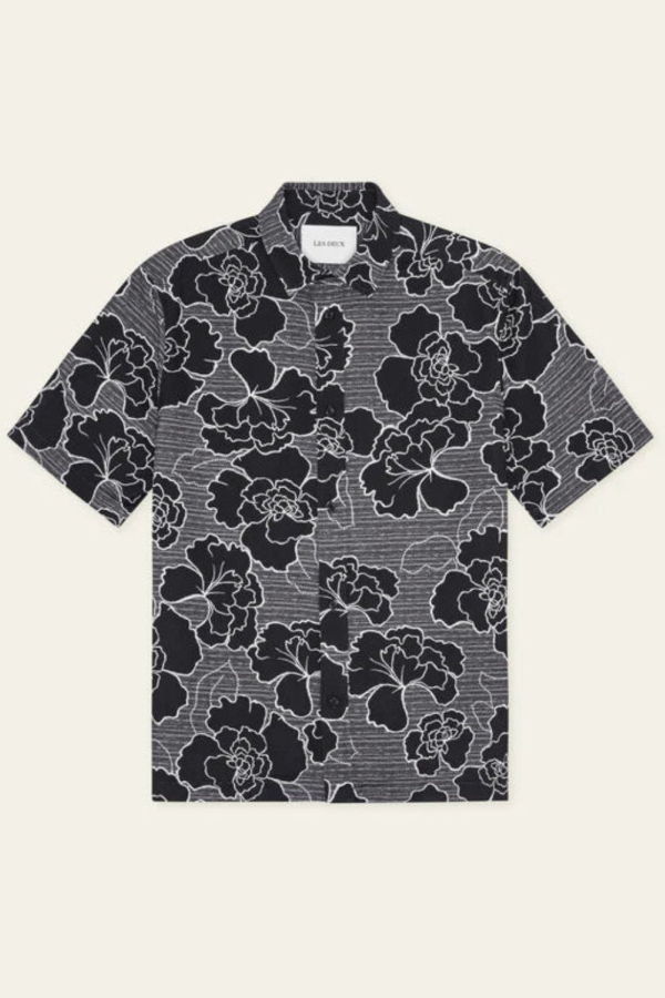 LES DEUX Charlie Poppy AOP SS Shirt - Black