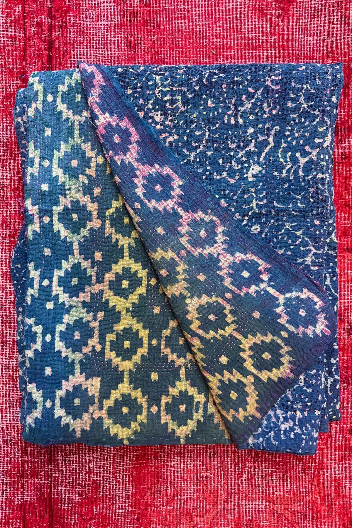 K&K Tabletops Indigo Kantha Reversible Design Blanket - Image 7 of 10