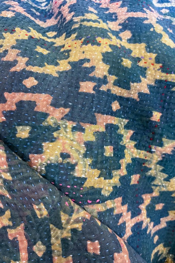 K&K Tabletops Indigo Kantha Reversible Design Blanket