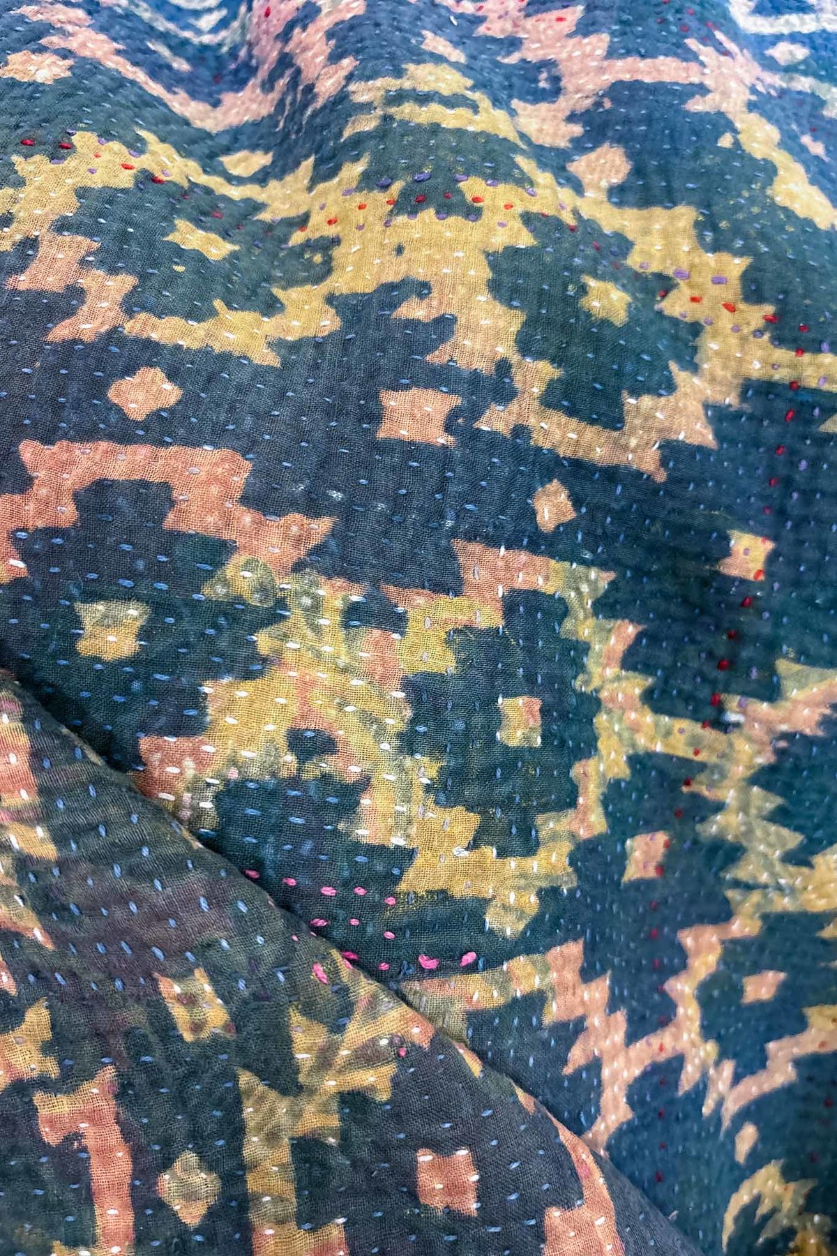 K&K Tabletops Indigo Kantha Reversible Design Blanket - Image 9 of 10