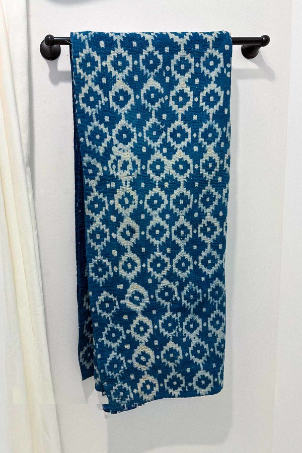 K&K Tabletops Indigo Kantha Reversible Design Blanket