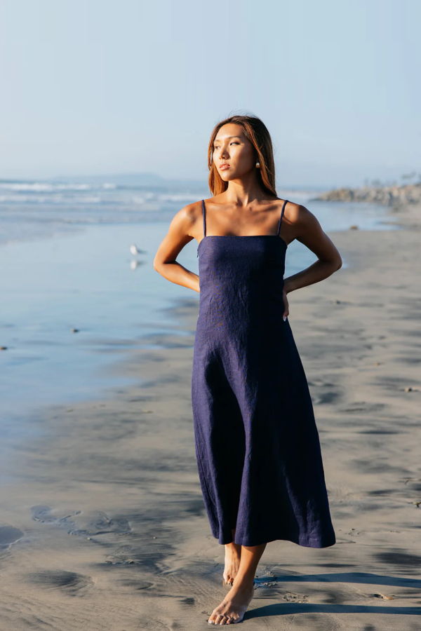 Isla & Sage Margot Linen Maxi Dress - Navy