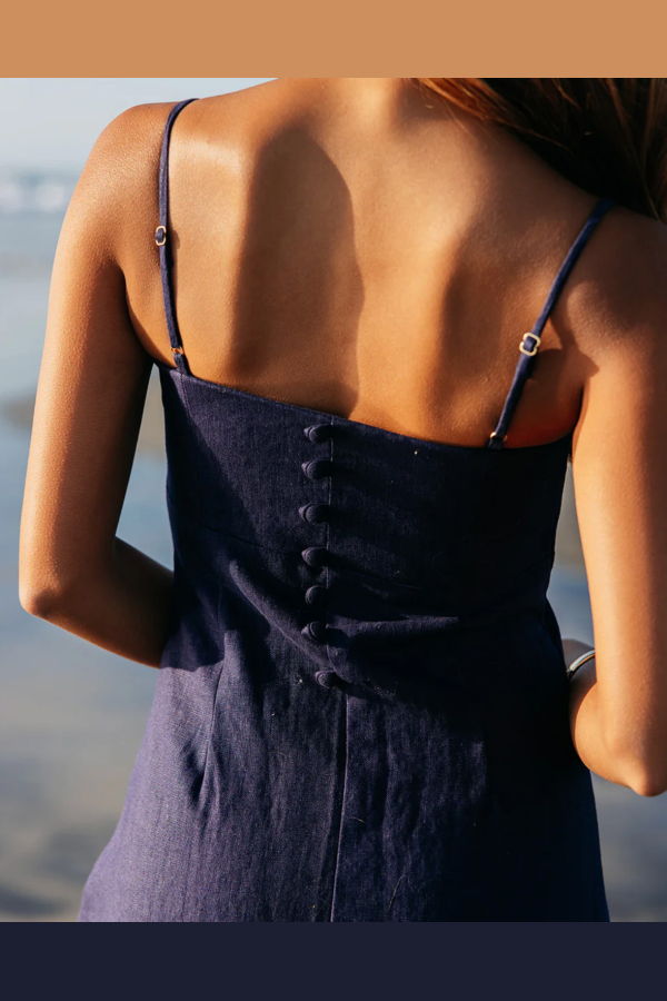 Isla & Sage Margot Linen Maxi Dress - Navy