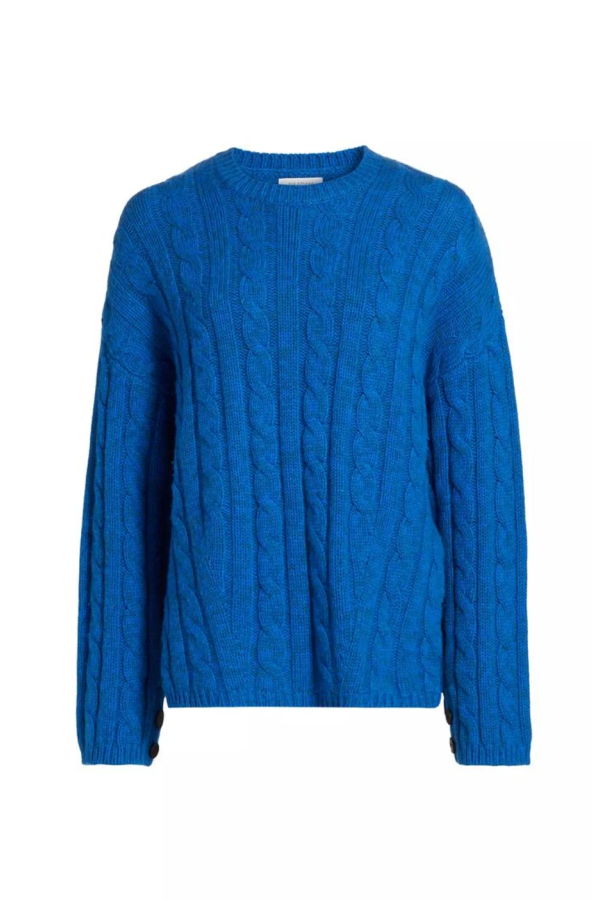 Naadam Super Luxe Cashmino Cable Raglan Crewneck - Royal Blue YB