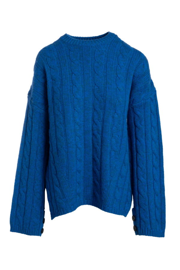 Naadam Super Luxe Cashmino Cable Raglan Crewneck - Royal Blue YB