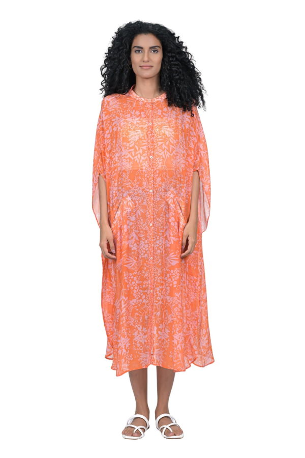 Vismaya Binary Leaflet Caftan - Coral
