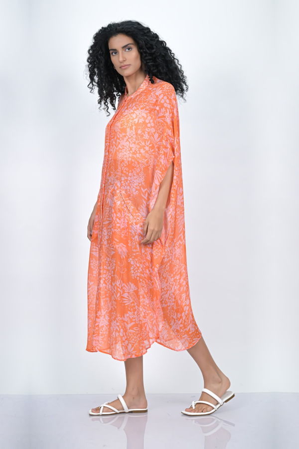 Vismaya Binary Leaflet Caftan - Coral