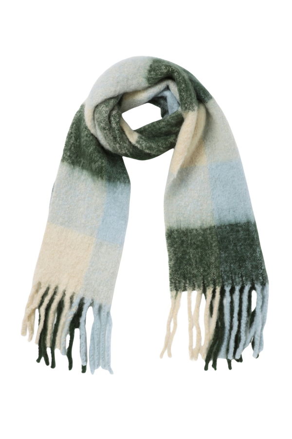 Vismaya Brushed Checkered Print Scarf - Beige Olive